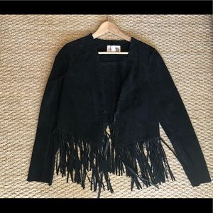 Forever 21 cropped suede black fringe jacket small